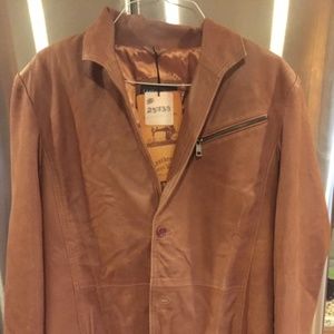 Mens Brown leather Blazer Custom Made 42